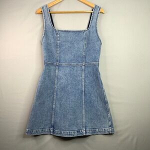 Alice Olivia Jeans Denim Square Neck Zip Front Fit Flare Dress Indigo Night Sz 6